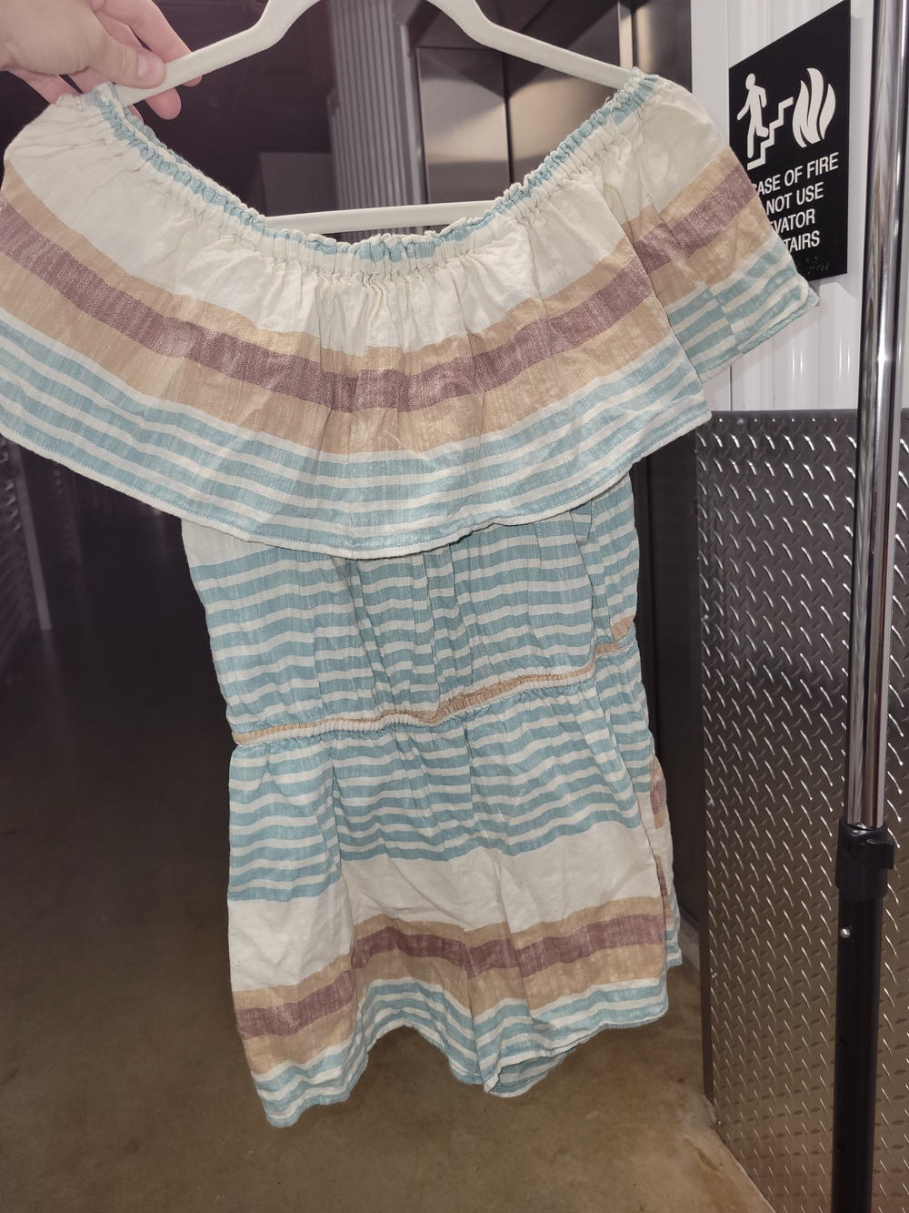 O'Neill Romper Womens M Striped Boho Festival Coastal Off Shoulder Ruffle